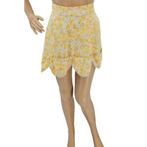 Vintage Handmade Kitchen Apron Yellow Floral Pockets Ric Rac Polka Dot Tie Waist